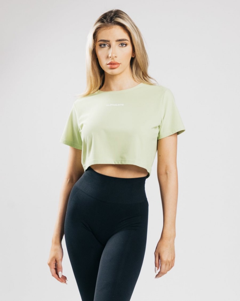 Camisas Alphalete Signature Mesh Crop Mujer Verde Claro | TRKXSB-530