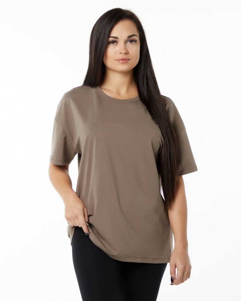 Camisas Alphalete Signature Oversized Tee Mujer Mocha | ARFZKP-357