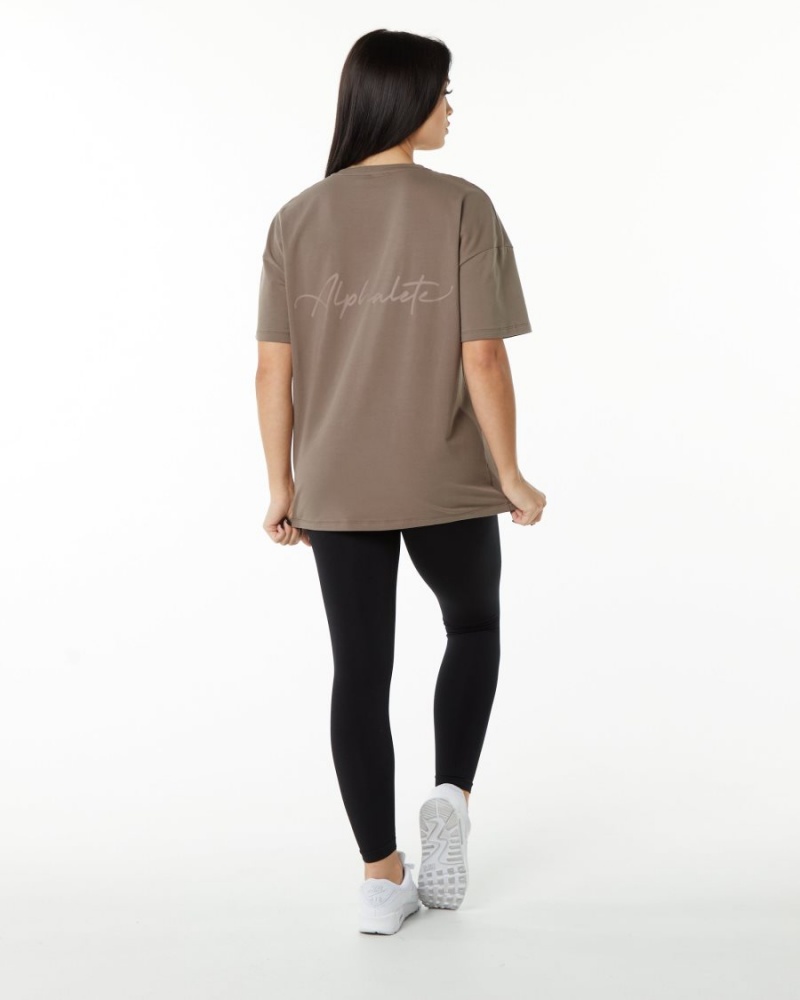 Camisas Alphalete Signature Oversized Tee Mujer Mocha | ARFZKP-357