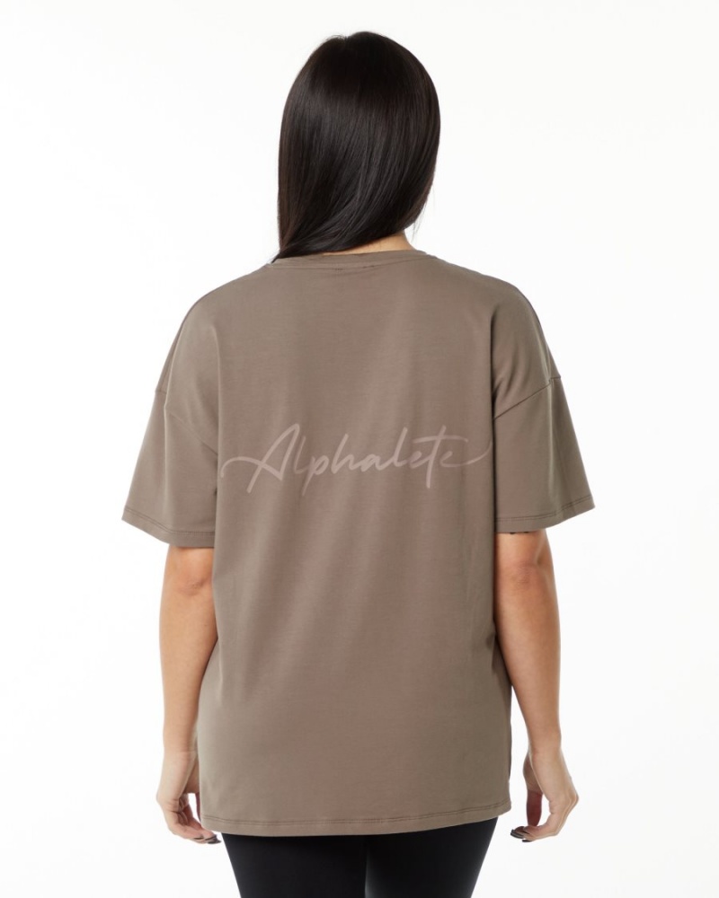 Camisas Alphalete Signature Oversized Tee Mujer Mocha | ARFZKP-357