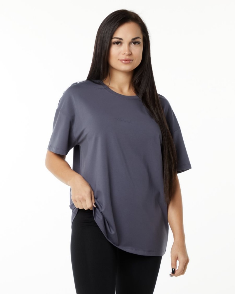 Camisas Alphalete Signature Oversized Tee Mujer Moradas | FHVKEI-327