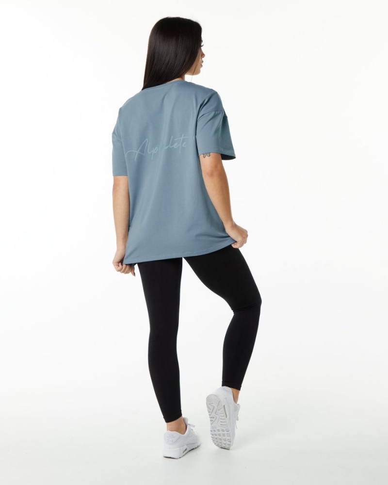 Camisas Alphalete Signature Oversized Tee Mujer Azules | TANZHY-203