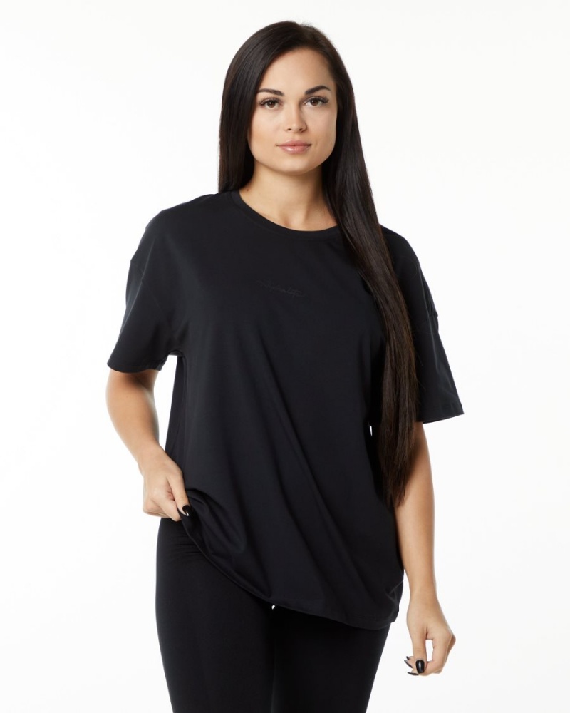 Camisas Alphalete Signature Oversized Tee Mujer Negras | YRPNBC-853