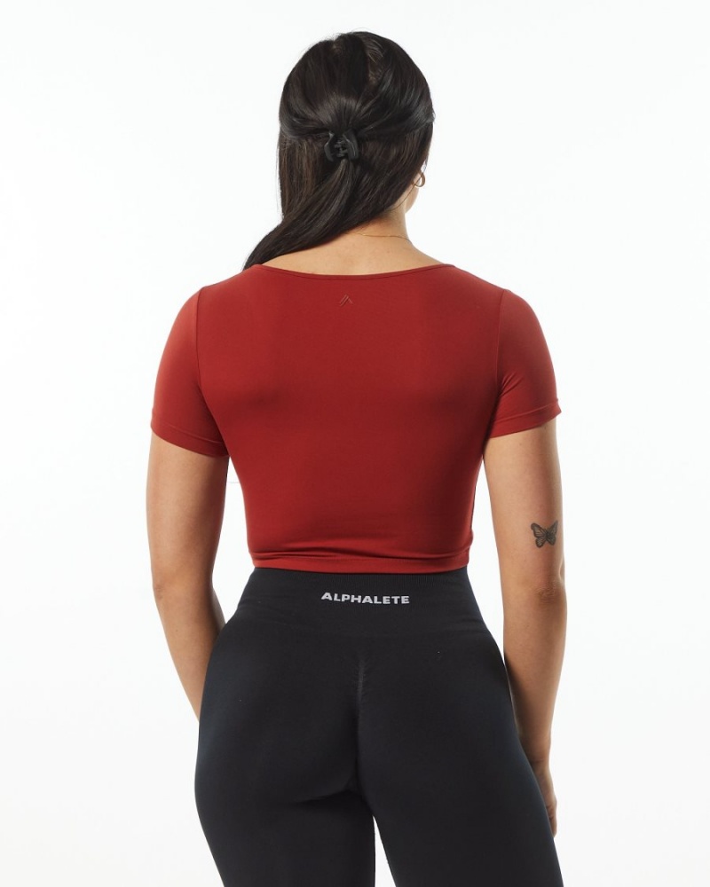 Camisas Alphalete Ultrasoft Pinnacle Tee Mujer Cherry | JCFUSN-650