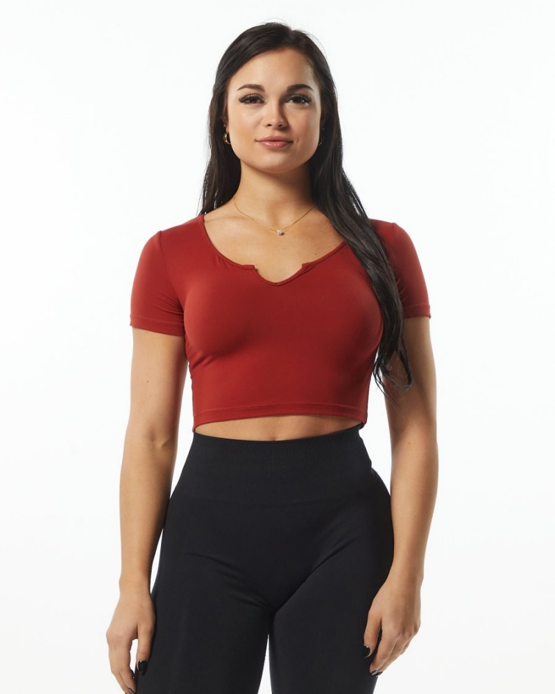 Camisas Alphalete Ultrasoft Pinnacle Tee Mujer Cherry | JCFUSN-650