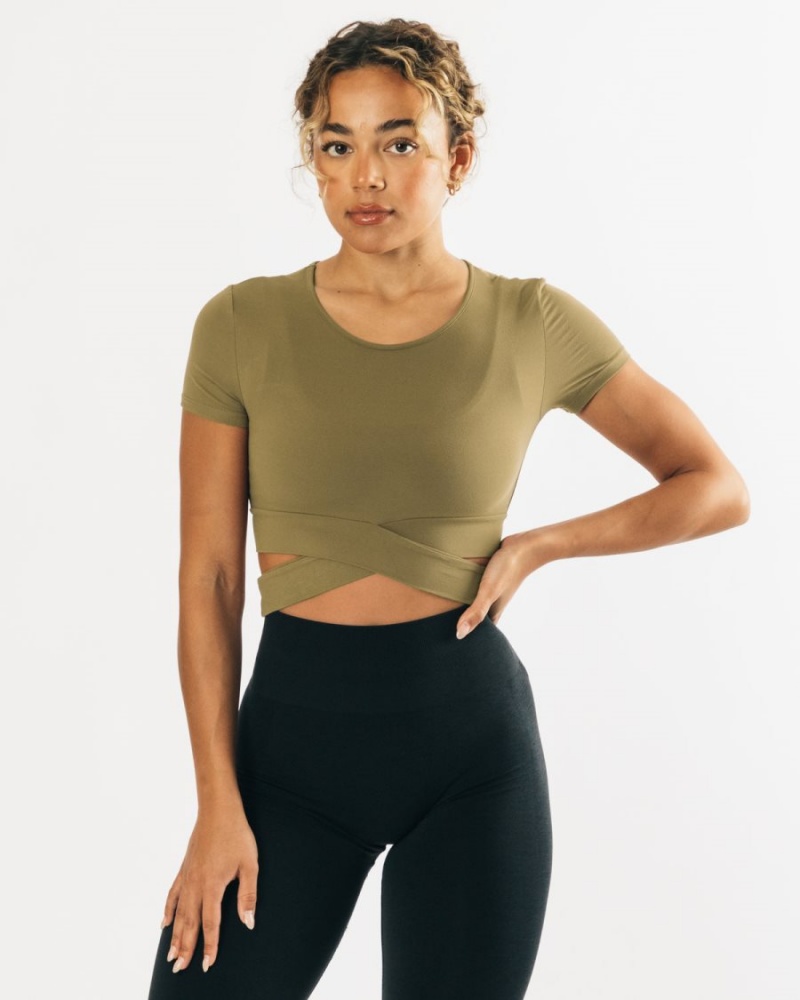 Camisas Alphalete Ultrasoft Wrap Tie Top Mujer Verde Oliva | JESVQH-401