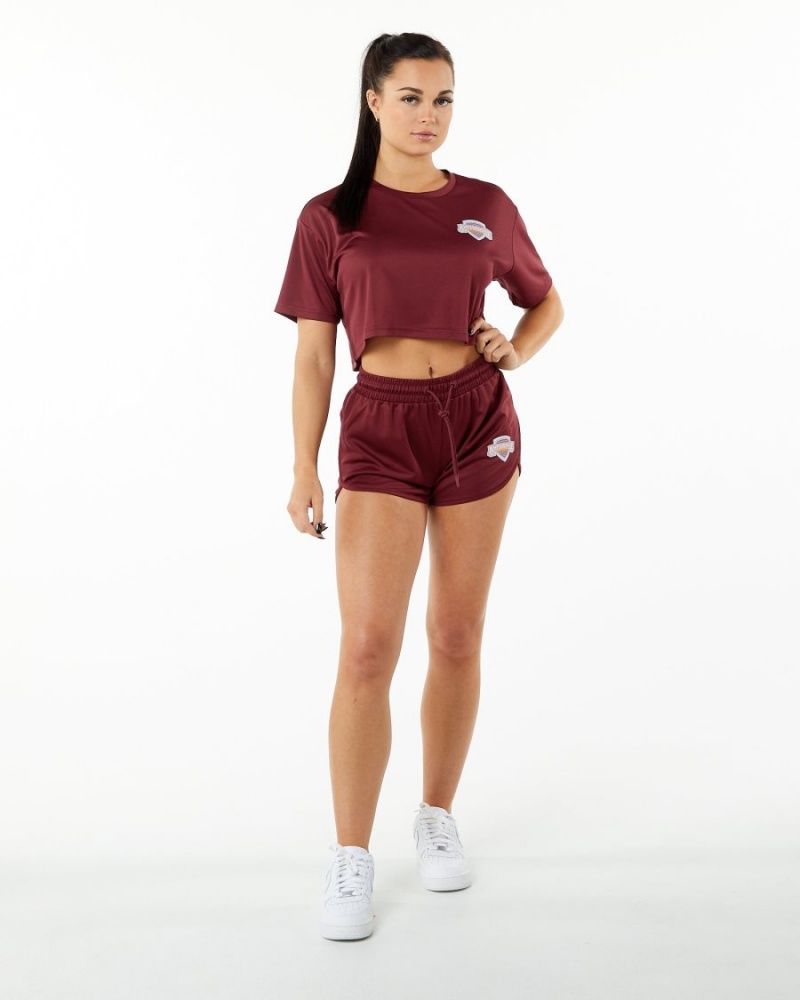 Camisas Alphalete Varsity Crop Mujer Crimson | SEOHFL-701