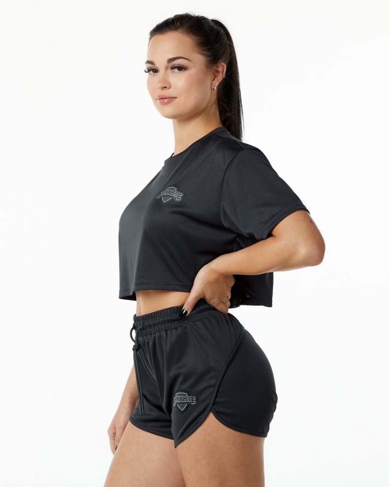 Camisas Alphalete Varsity Crop Mujer Negras | XAWIRS-142