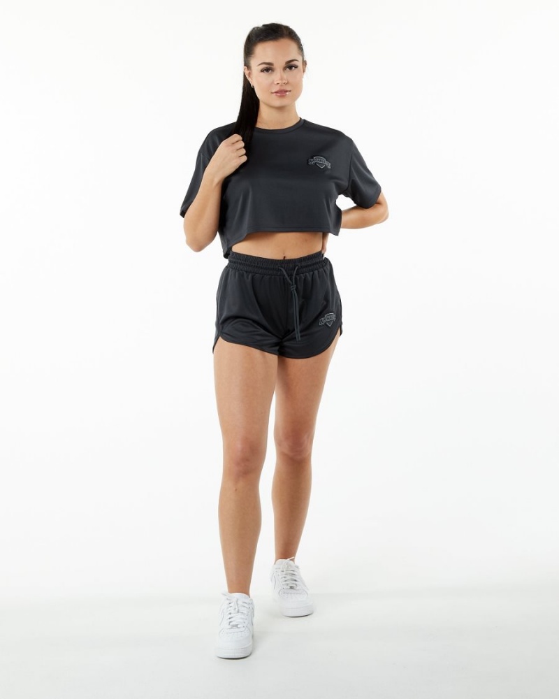 Camisas Alphalete Varsity Crop Mujer Negras | XAWIRS-142