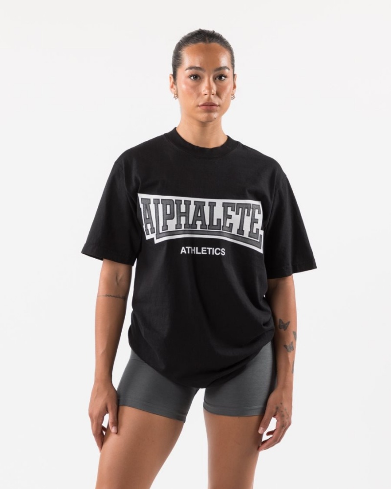 Camisas Alphalete Varsity Tee Mujer Negras | DAWJST-819