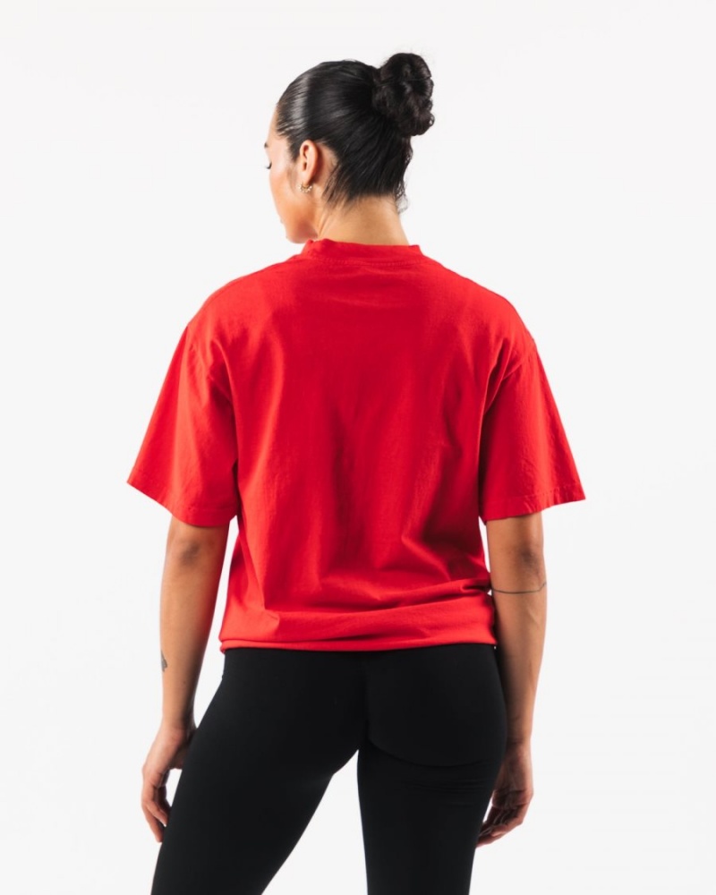 Camisas Alphalete Varsity Tee Mujer Rojas | VGSRLI-689