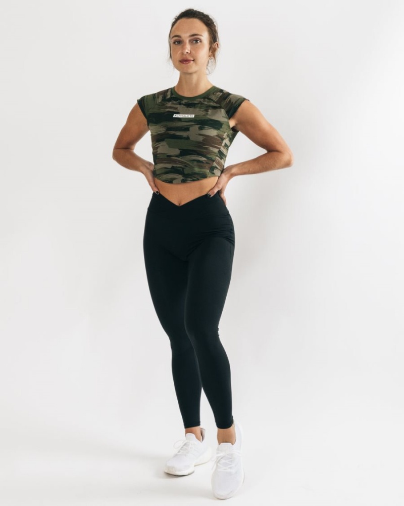 Camisas Alphalete Velocity Crop Tee Mujer Verde Oliva Camuflaje | SQIZLU-813