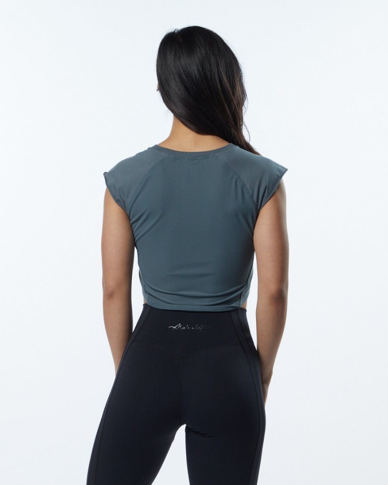 Camisas Alphalete Velocity Crop Tee Mujer Gris | LZNCTA-830