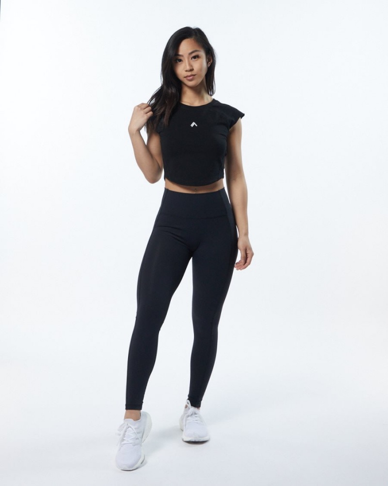 Camisas Alphalete Velocity Crop Tee Mujer Blackout | IHQYRE-403