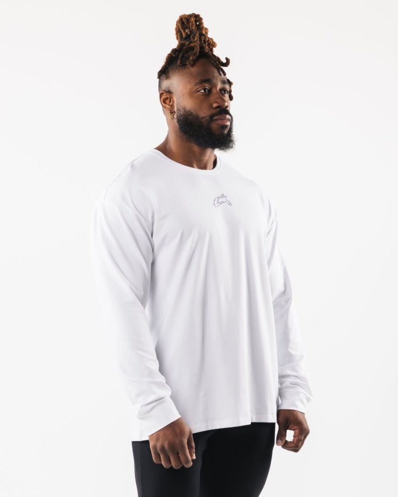 Camisas Alphalete Wolf Head LS Tee Hombre Blancas | EHWTXK-521