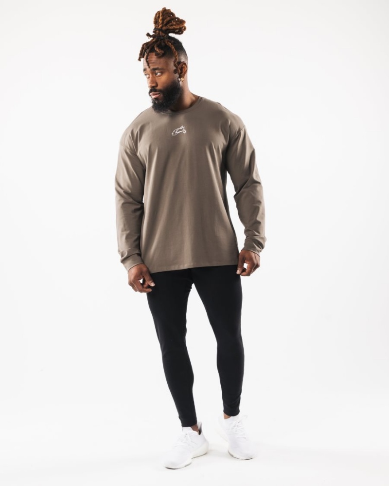 Camisas Alphalete Wolf Head LS Tee Hombre Desert Taupe | RPLVJO-415