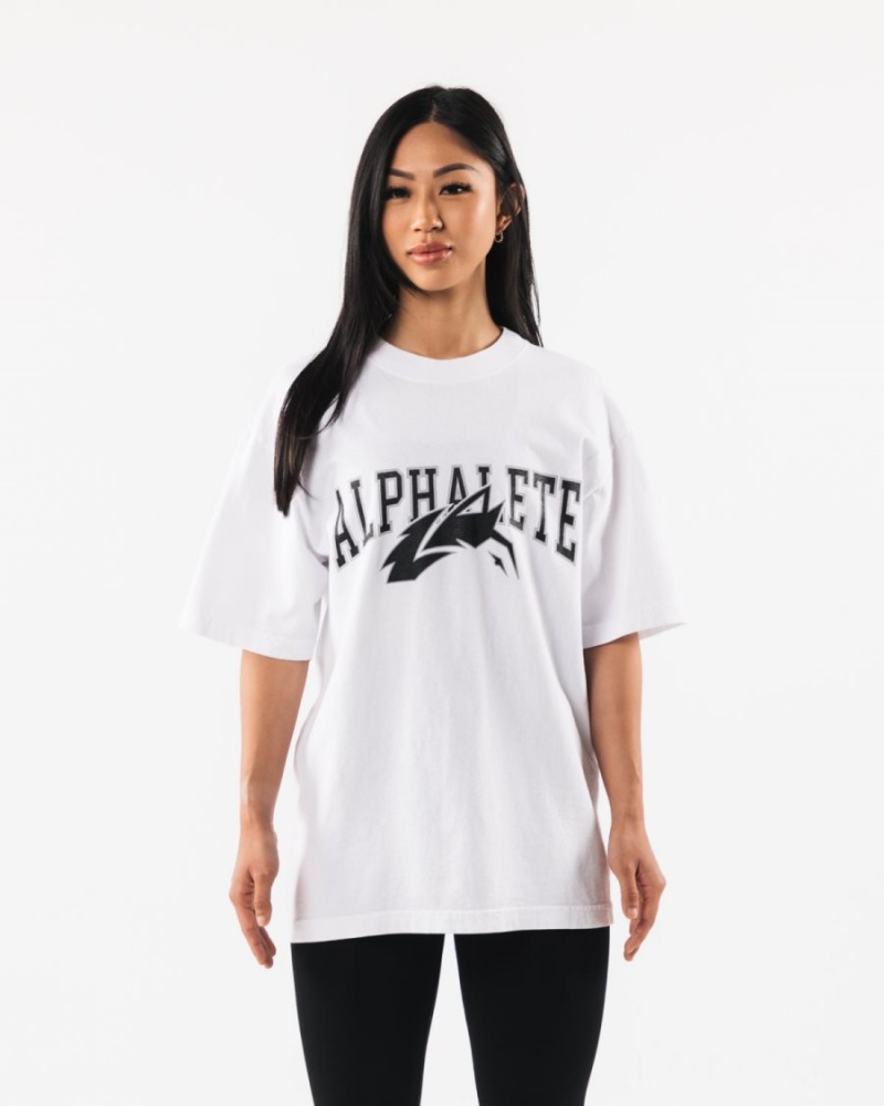 Camisas Alphalete Wolf Head Tee Mujer Blancas Negras | NPCBDA-073