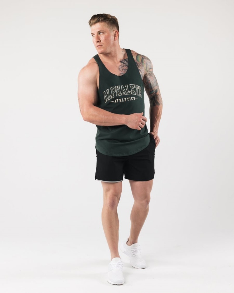 Camiseta Tirantes Alphalete AA Raw Cut Tank Hombre Evergreen | QAJHNP-384