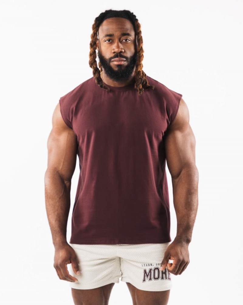 Camiseta Tirantes Alphalete Brushed Wolf Head Muscle Tank Hombre Sangria | EGVXAW-837