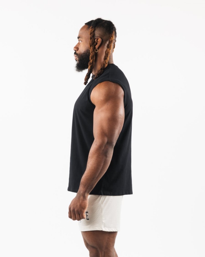 Camiseta Tirantes Alphalete Brushed Wolf Head Muscle Tank Hombre Negras | TXVFJG-716