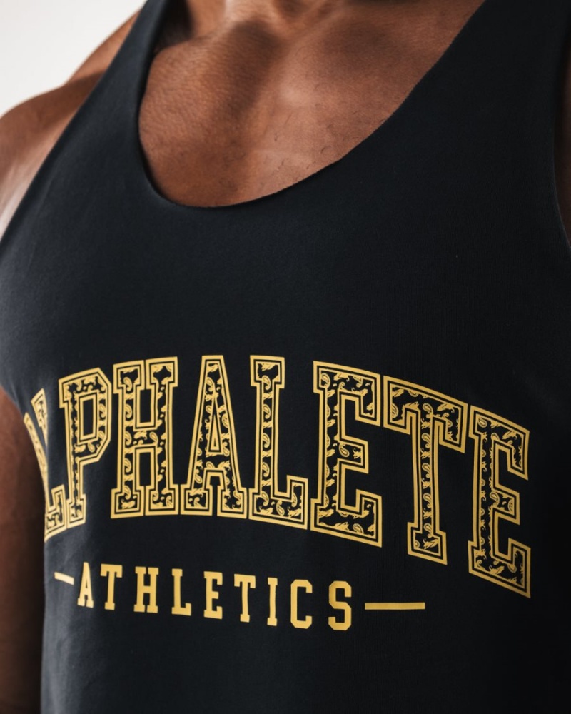 Camiseta Tirantes Alphalete Paisley Print Raw Cut Tank Hombre Negras | XFJPWT-845