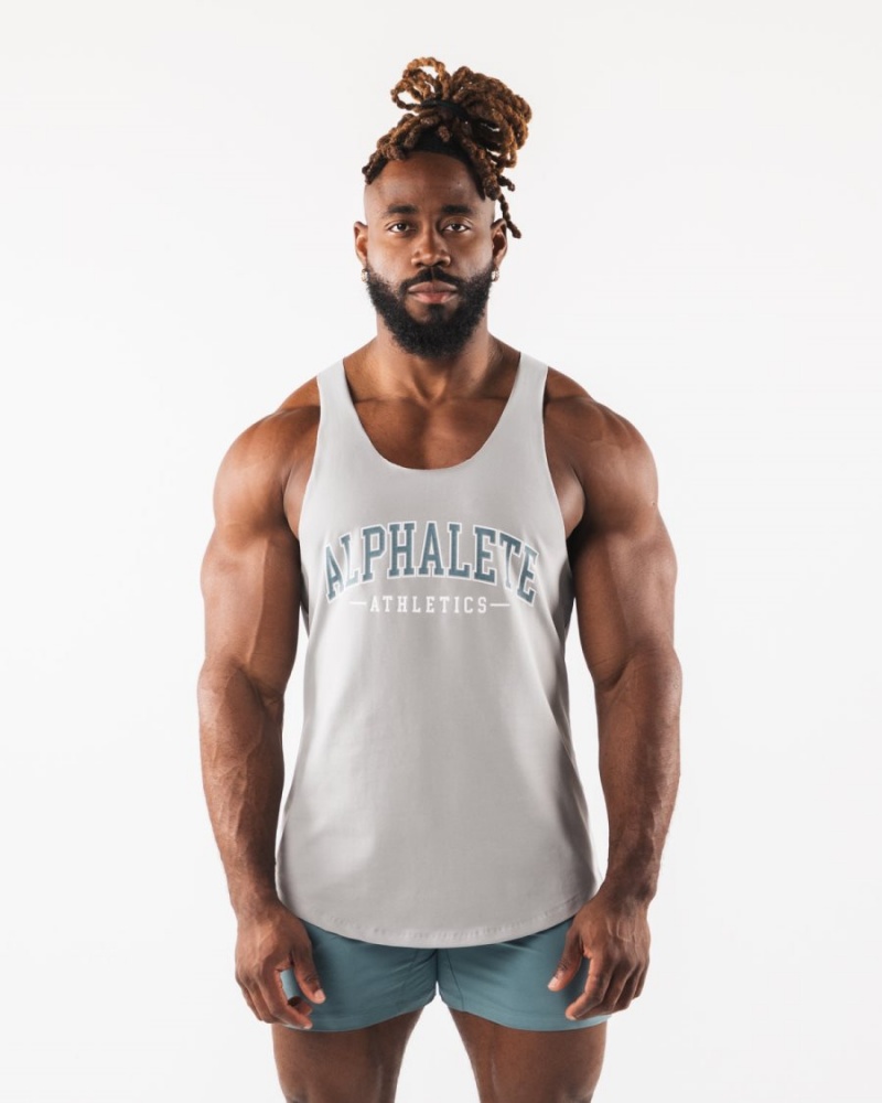 Camiseta Tirantes Alphalete Paisley Print Raw Cut Tank Hombre Gris | TSPYVK-234