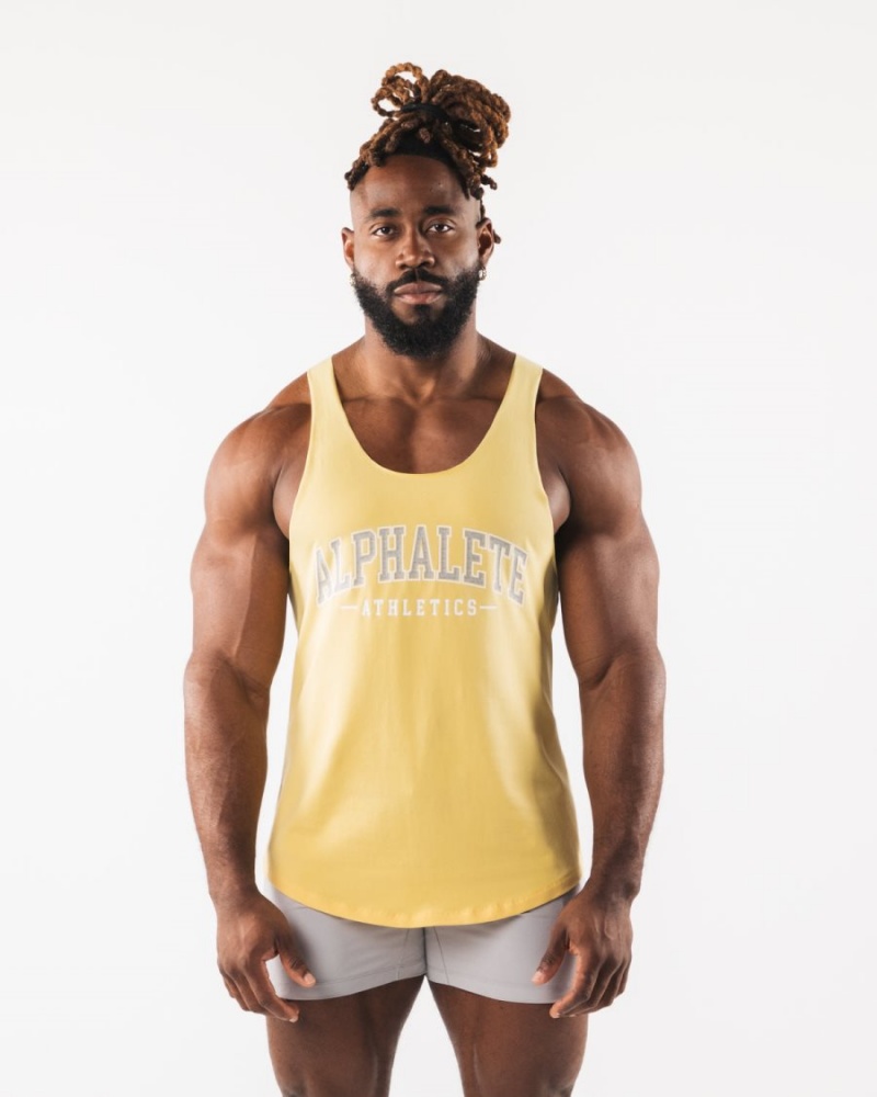 Camiseta Tirantes Alphalete Paisley Print Raw Cut Tank Hombre Amarillo | HZNLOY-680