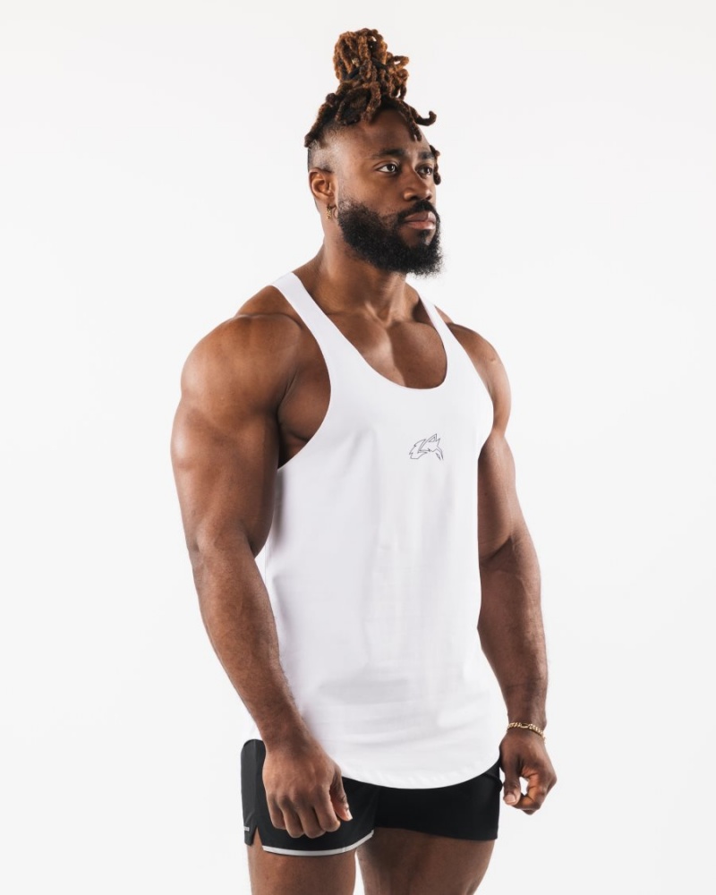 Camiseta Tirantes Alphalete Wolf Head Raw Cut Tank Hombre Blancas | QUMPWY-370