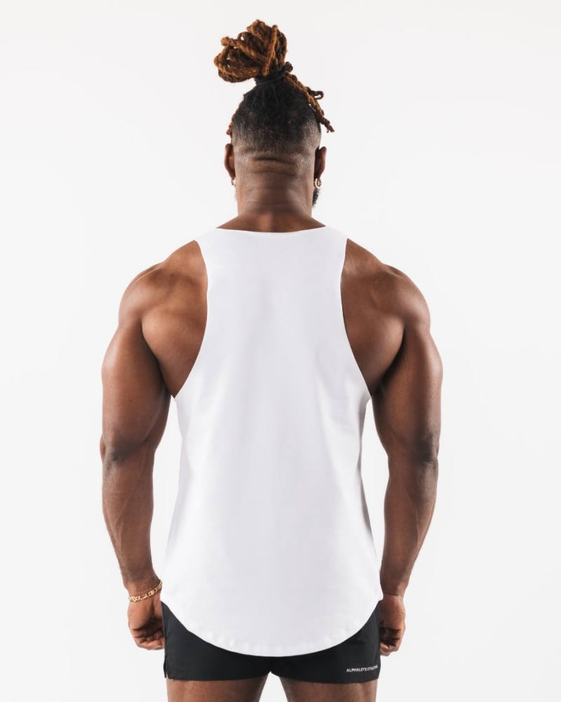 Camiseta Tirantes Alphalete Wolf Head Raw Cut Tank Hombre Blancas | QUMPWY-370