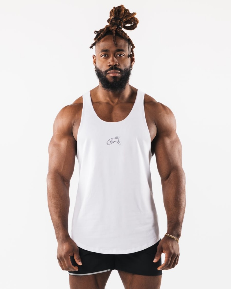 Camiseta Tirantes Alphalete Wolf Head Raw Cut Tank Hombre Blancas | QUMPWY-370