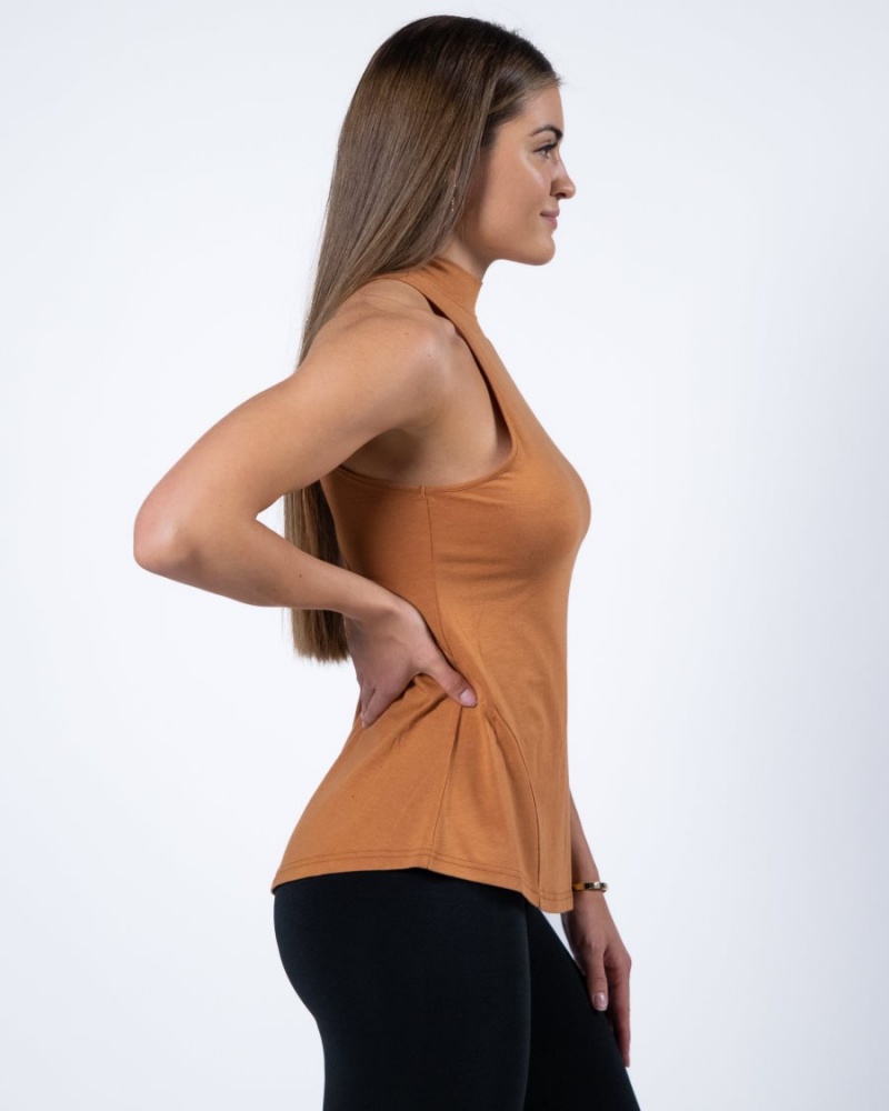 Camiseta sin Manga Alphalete Evo Tank Mujer Camel | ZRHMFW-031