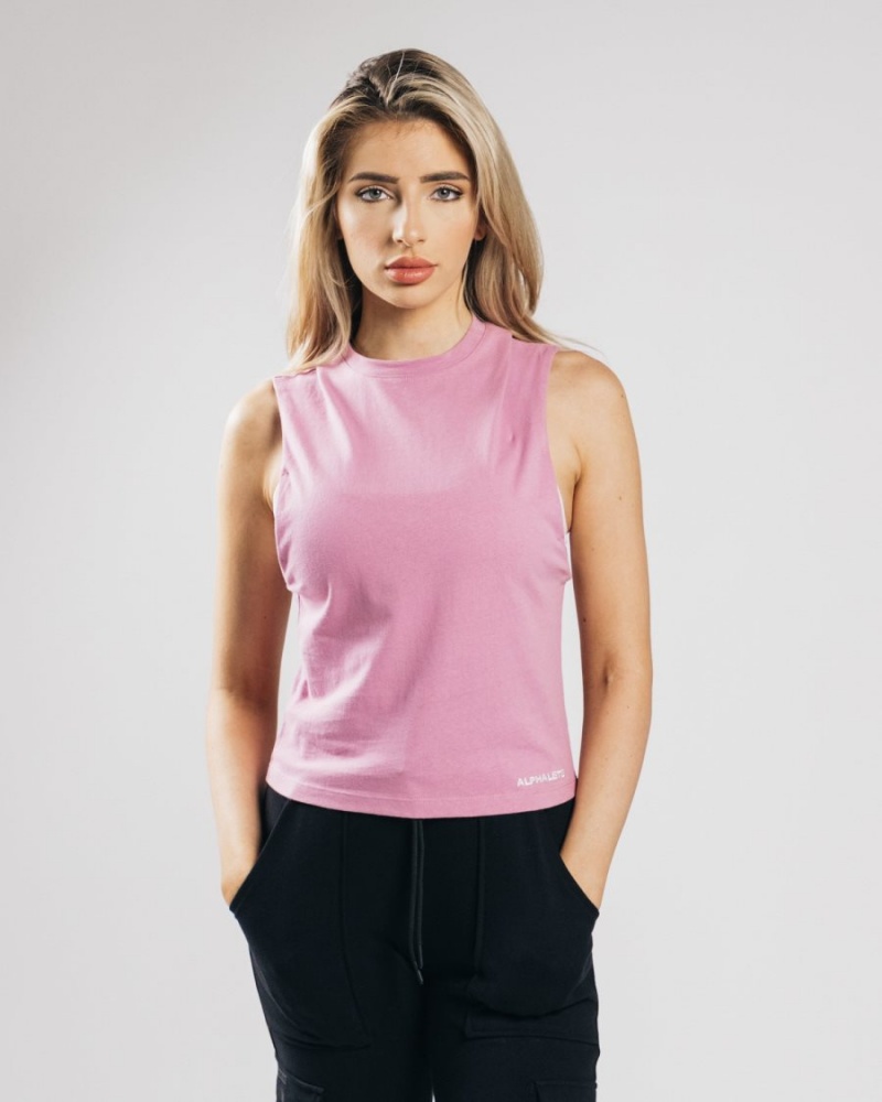 Camiseta sin Manga Alphalete Heavy Algodon Cutoff Mujer Rosas | AQOUHG-743