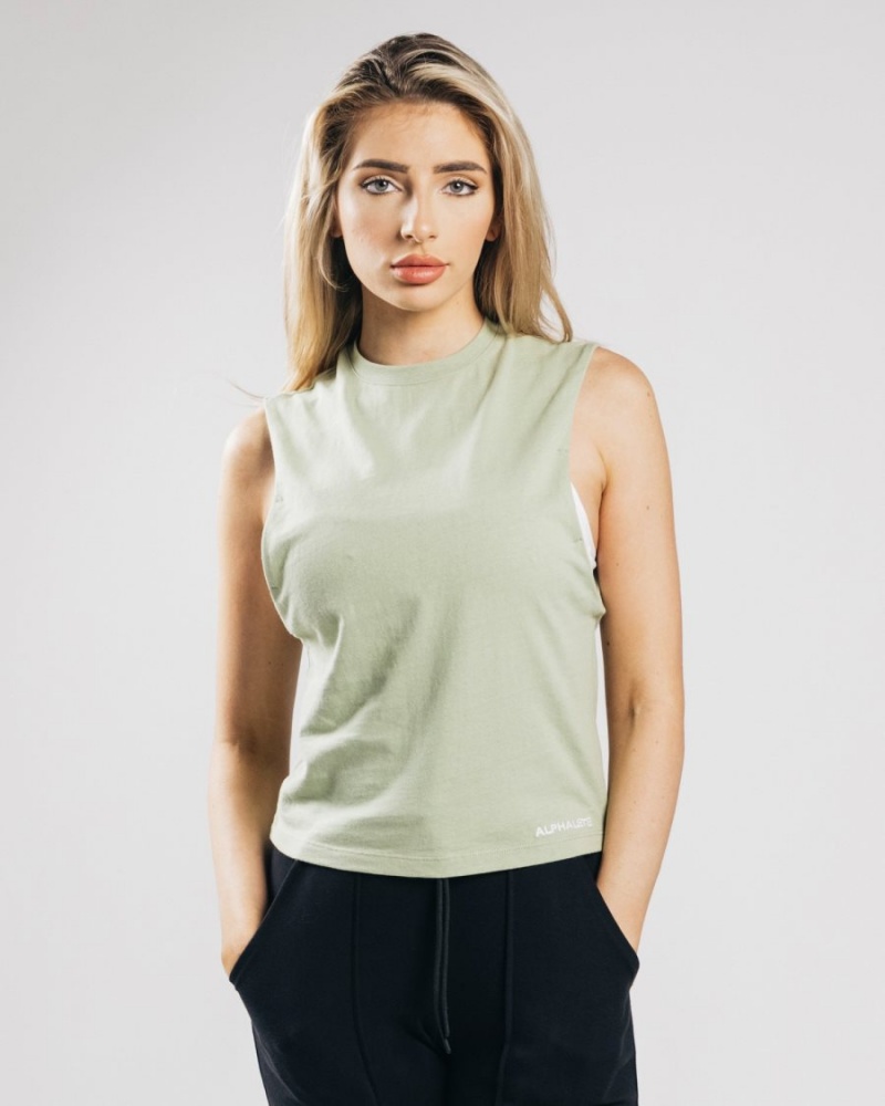 Camiseta sin Manga Alphalete Heavy Algodon Cutoff Mujer Matcha | MYZIQS-025