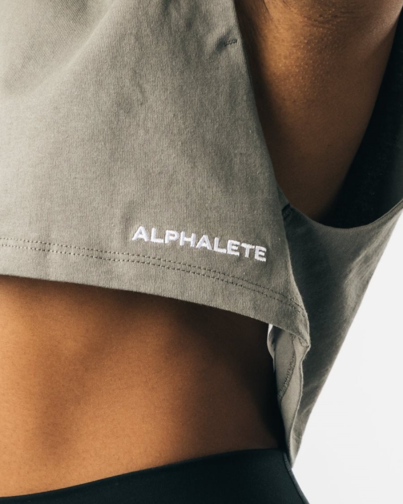 Camiseta sin Manga Alphalete Heavy Algodon Cropped Cutoff Mujer Concrete | QIBWVO-082