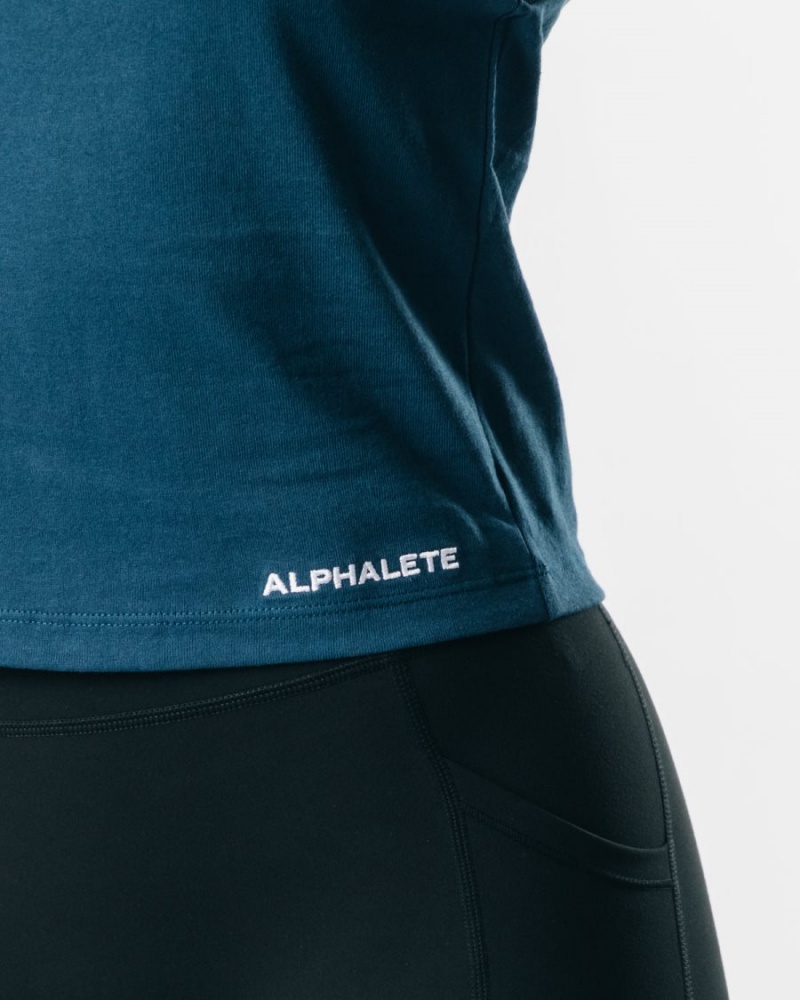 Camiseta sin Manga Alphalete Heavy Algodon Cutoff Mujer Azul Marino | EMXWLR-934