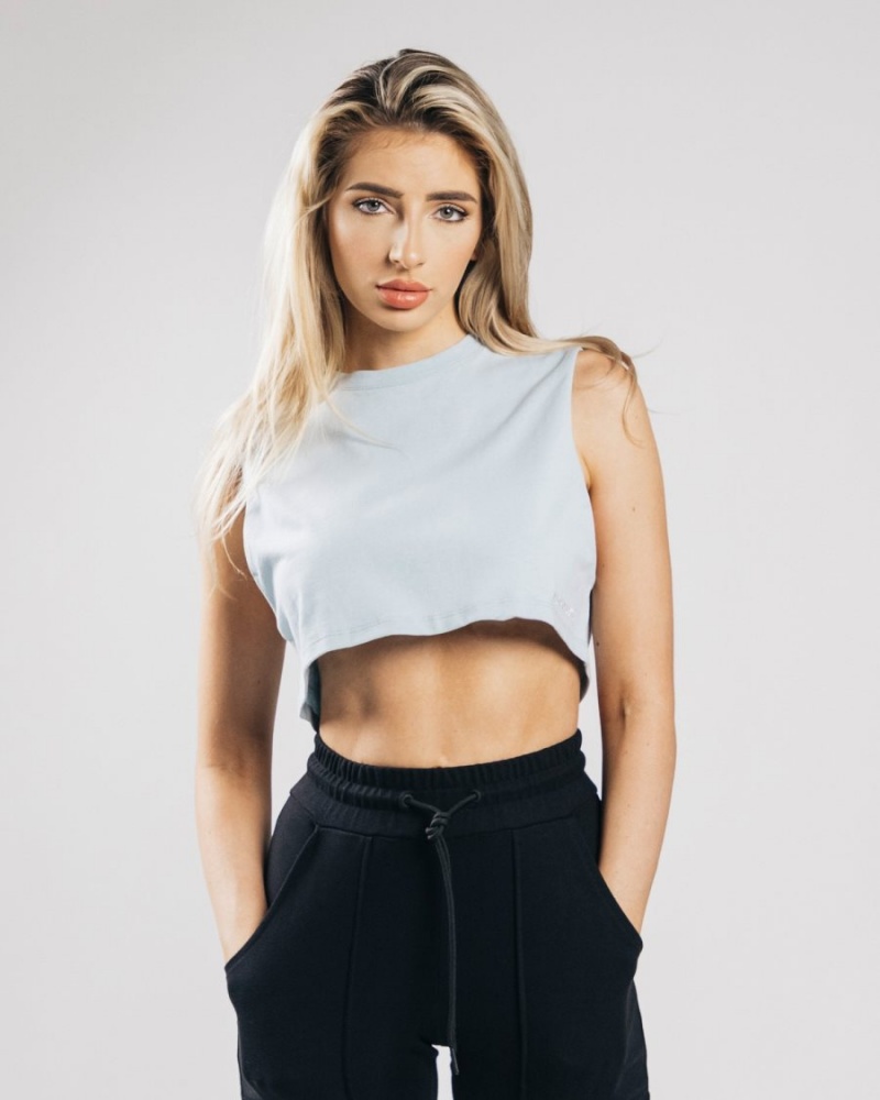 Camiseta sin Manga Alphalete Heavy Algodon Cropped Cutoff Mujer Azules | HOEAYX-620