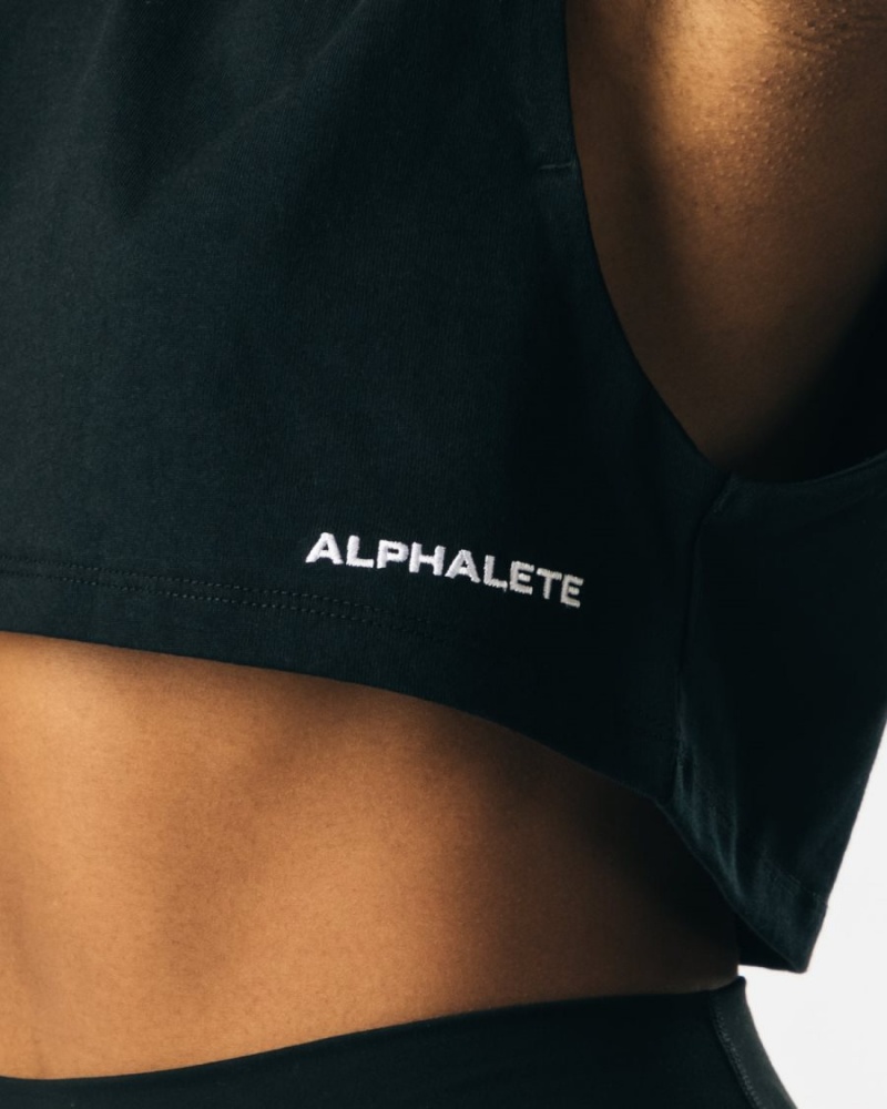 Camiseta sin Manga Alphalete Heavy Algodon Cropped Cutoff Mujer Negras | XLHUFP-641