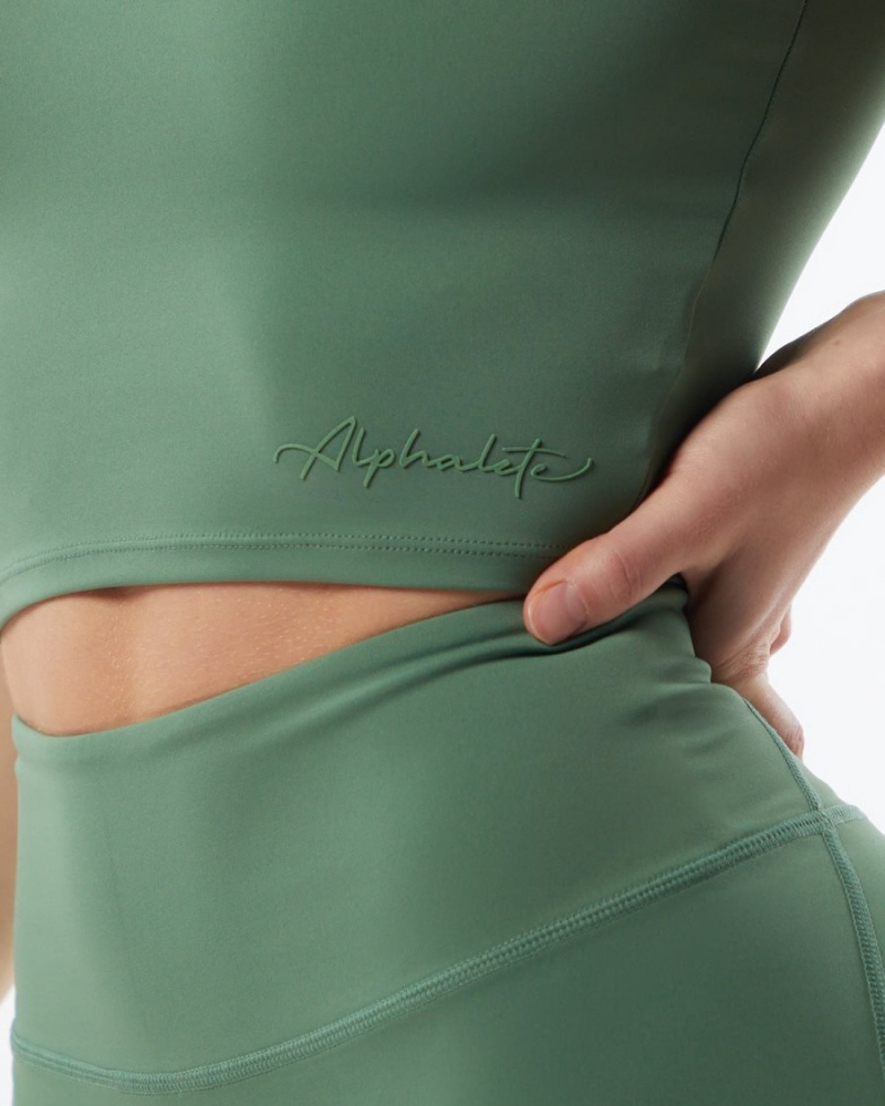 Camiseta sin Manga Alphalete Pulse Zip Tank Mujer Verde | VQITJK-791