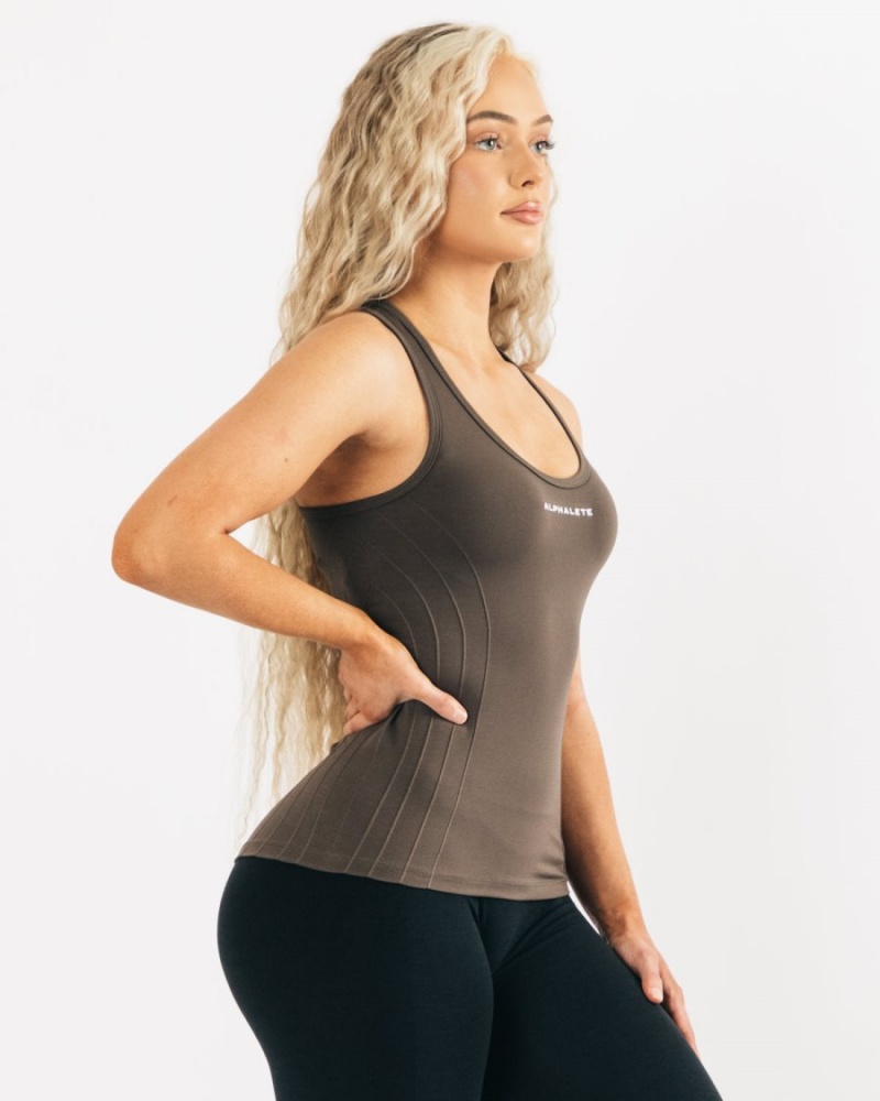 Camiseta sin Manga Alphalete Seamless Tank Mujer Mocha | GHPUZA-274