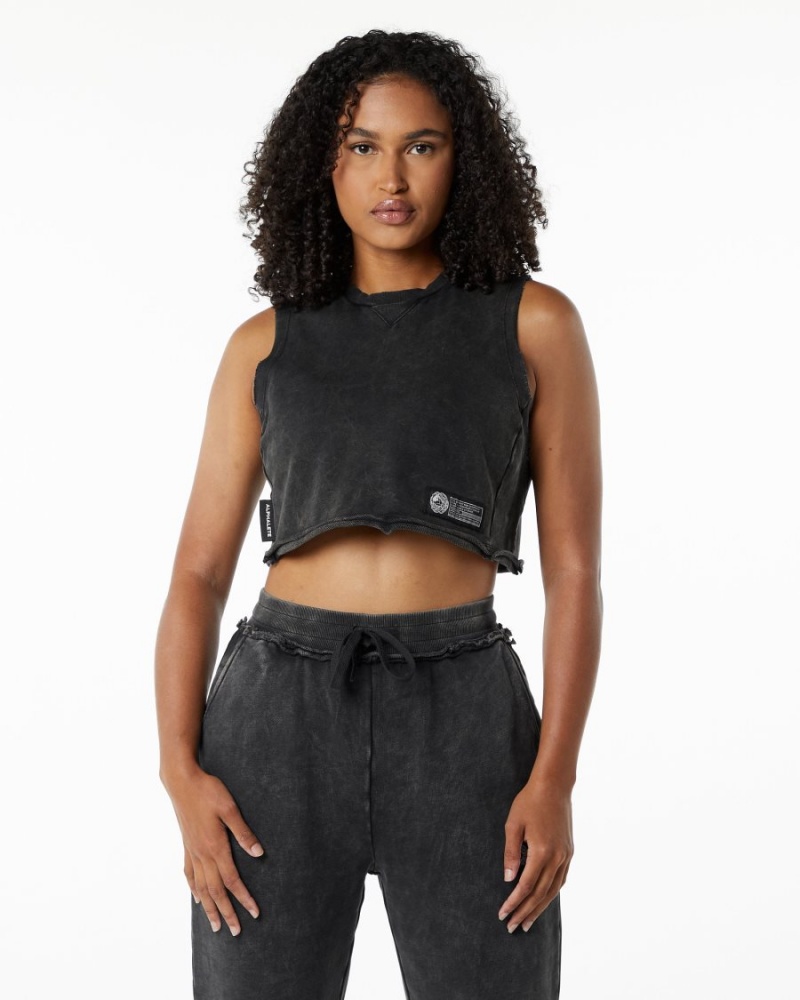 Camiseta sin Manga Alphalete Very Terry Crop Cutoff Mujer Onyx | GSHRLT-819