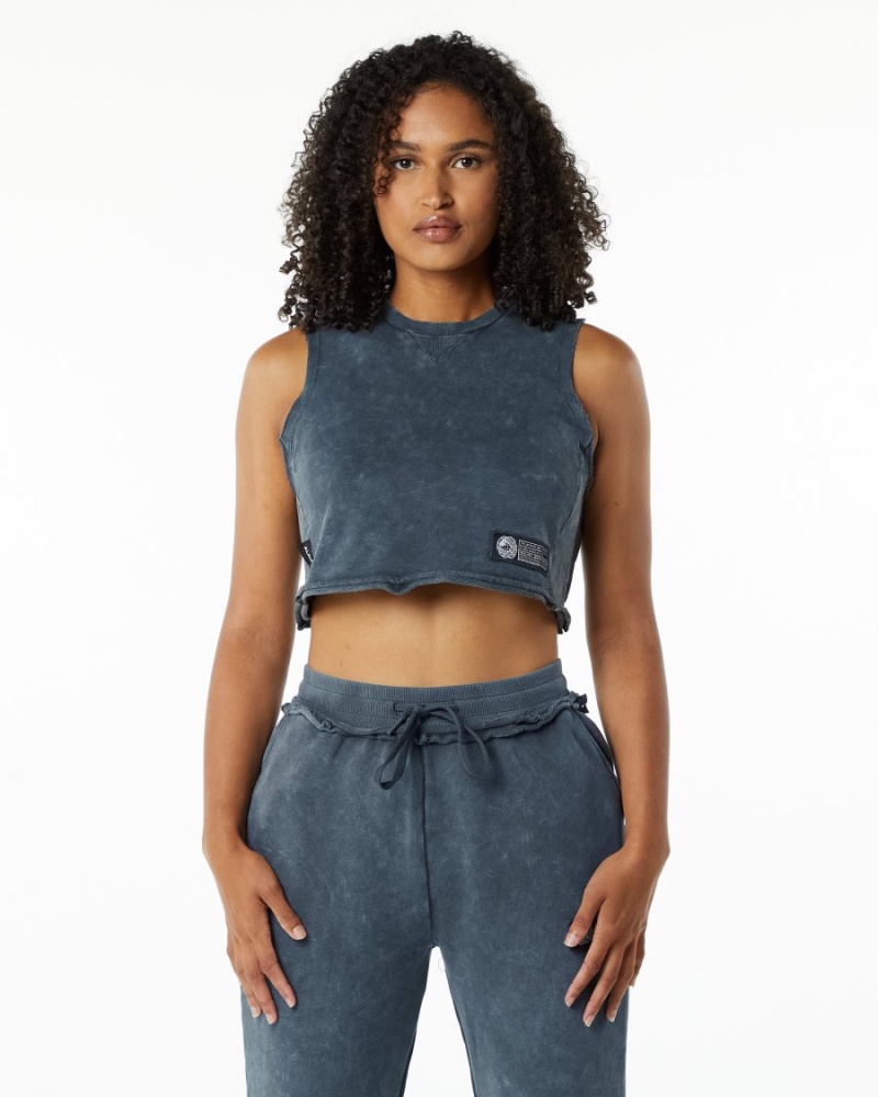 Camiseta sin Manga Alphalete Very Terry Crop Cutoff Mujer Azules | AVXTBS-508