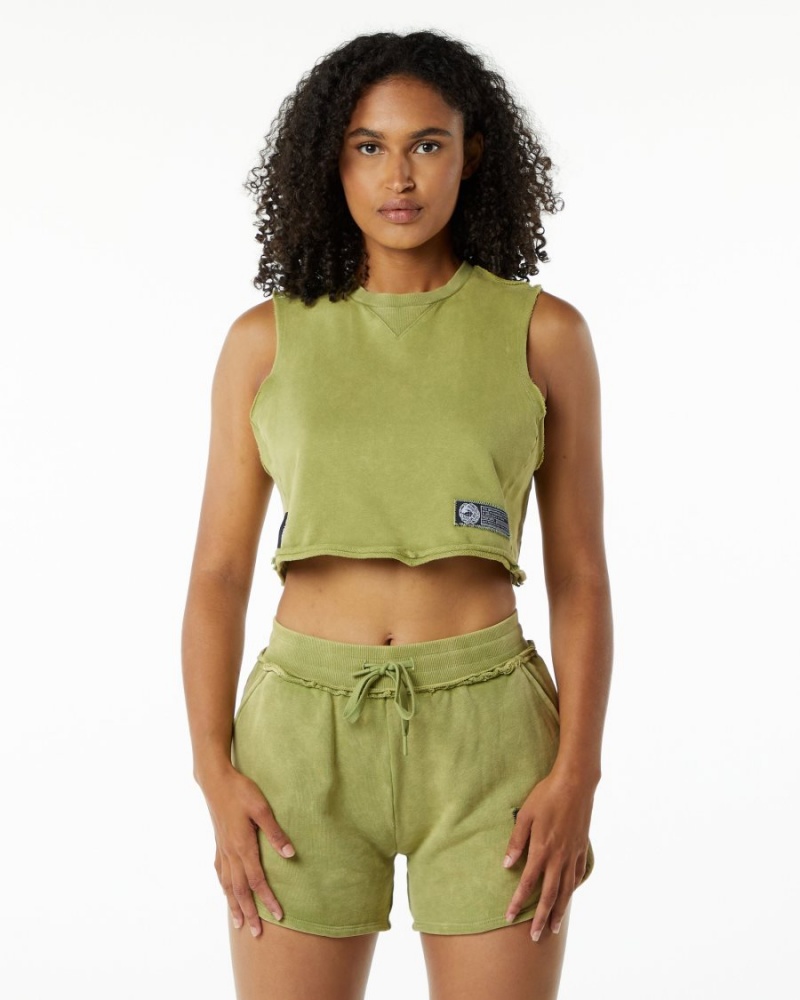 Camiseta sin Manga Alphalete Very Terry Crop Cutoff Mujer Verde | JYHCOG-978