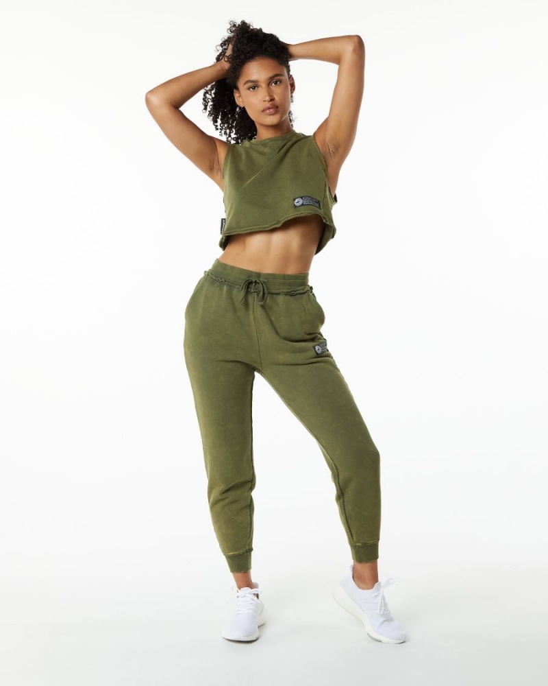 Camiseta sin Manga Alphalete Very Terry Crop Cutoff Mujer Verde | KJCGFU-062