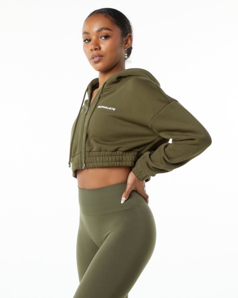 Chaquetas Alphalete Classic Capital Full-Zip Crop Jacket Mujer Willow | SOITJP-236