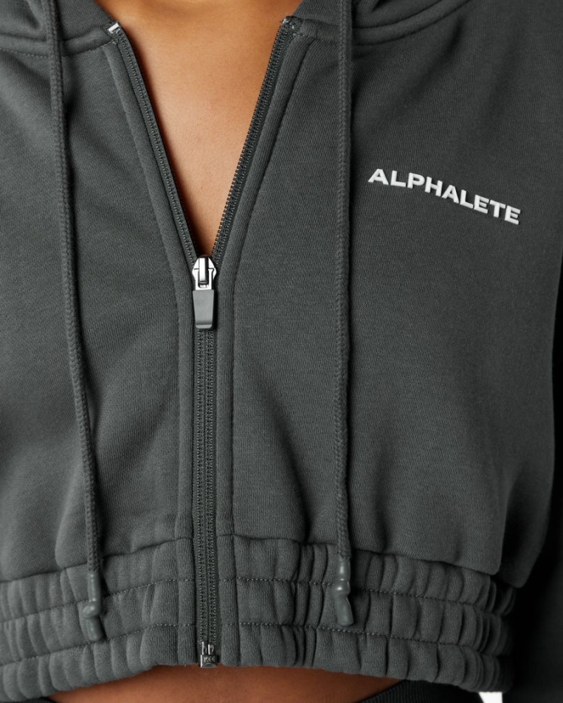 Chaquetas Alphalete Classic Capital Full-Zip Crop Jacket Mujer Smoke | MNISFW-962