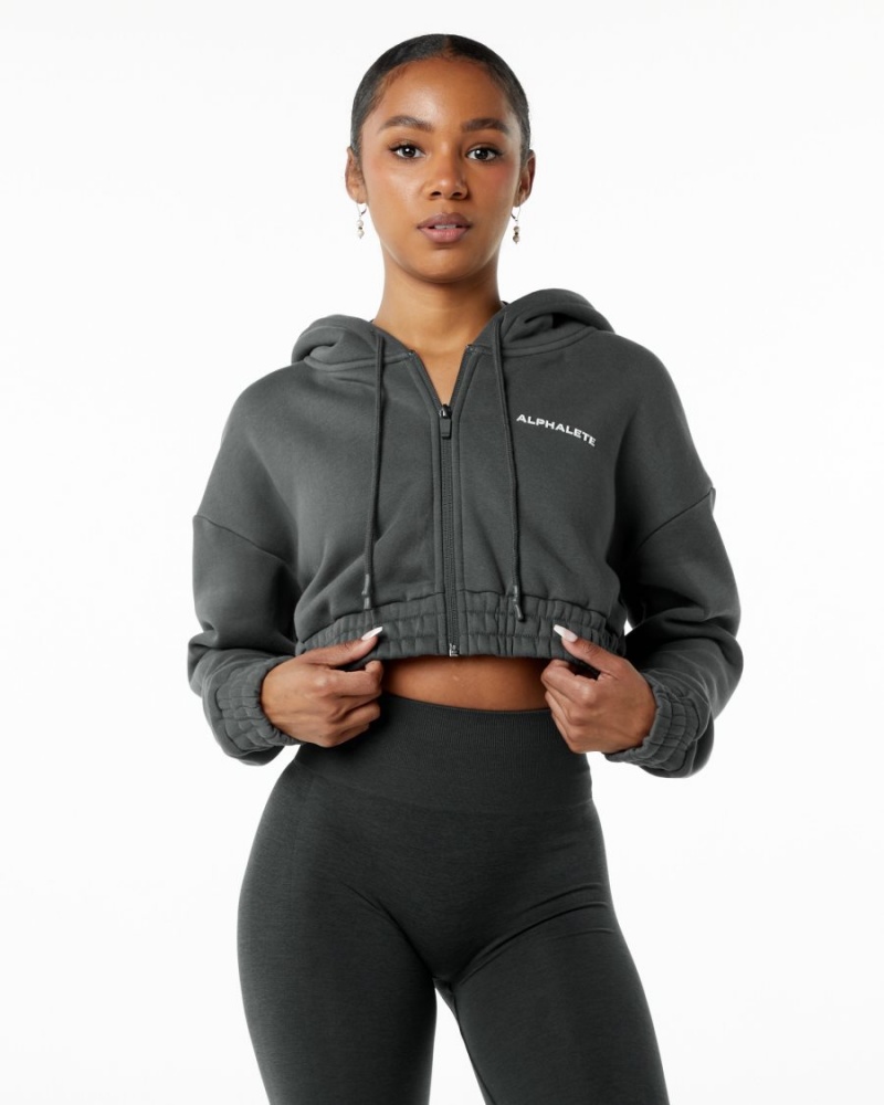 Chaquetas Alphalete Classic Capital Full-Zip Crop Jacket Mujer Smoke | MNISFW-962