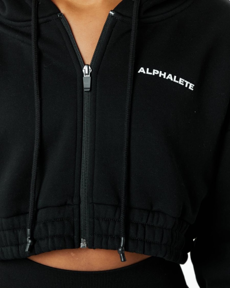 Chaquetas Alphalete Classic Capital Full-Zip Crop Jacket Mujer Negras | XQVYKO-593