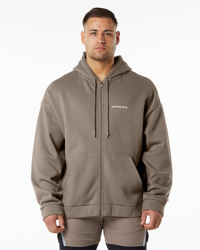 Chaquetas Alphalete Classic Full-Zip Jacket Hombre Mocha | WRXJEB-964