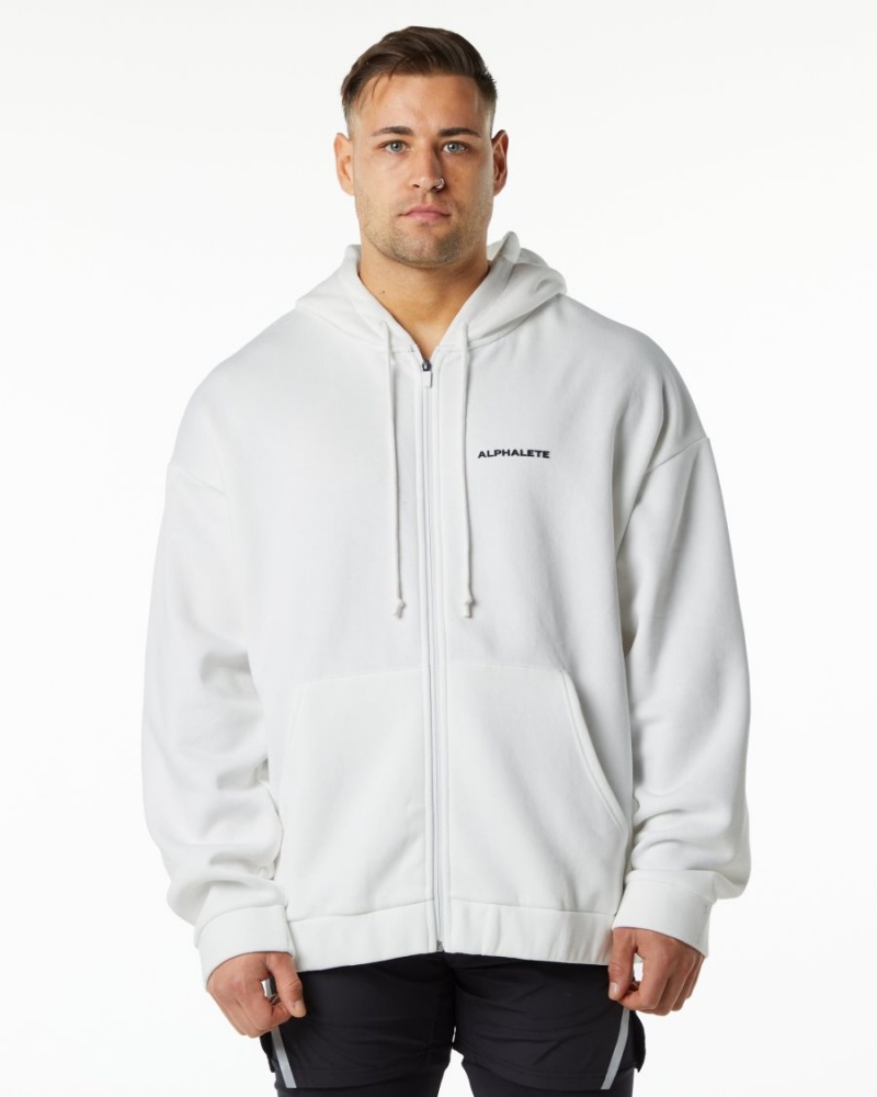 Chaquetas Alphalete Classic Full-Zip Jacket Hombre Blancas | PYNKXV-174