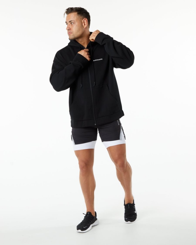 Chaquetas Alphalete Classic Full-Zip Jacket Hombre Negras | JLUXWA-780